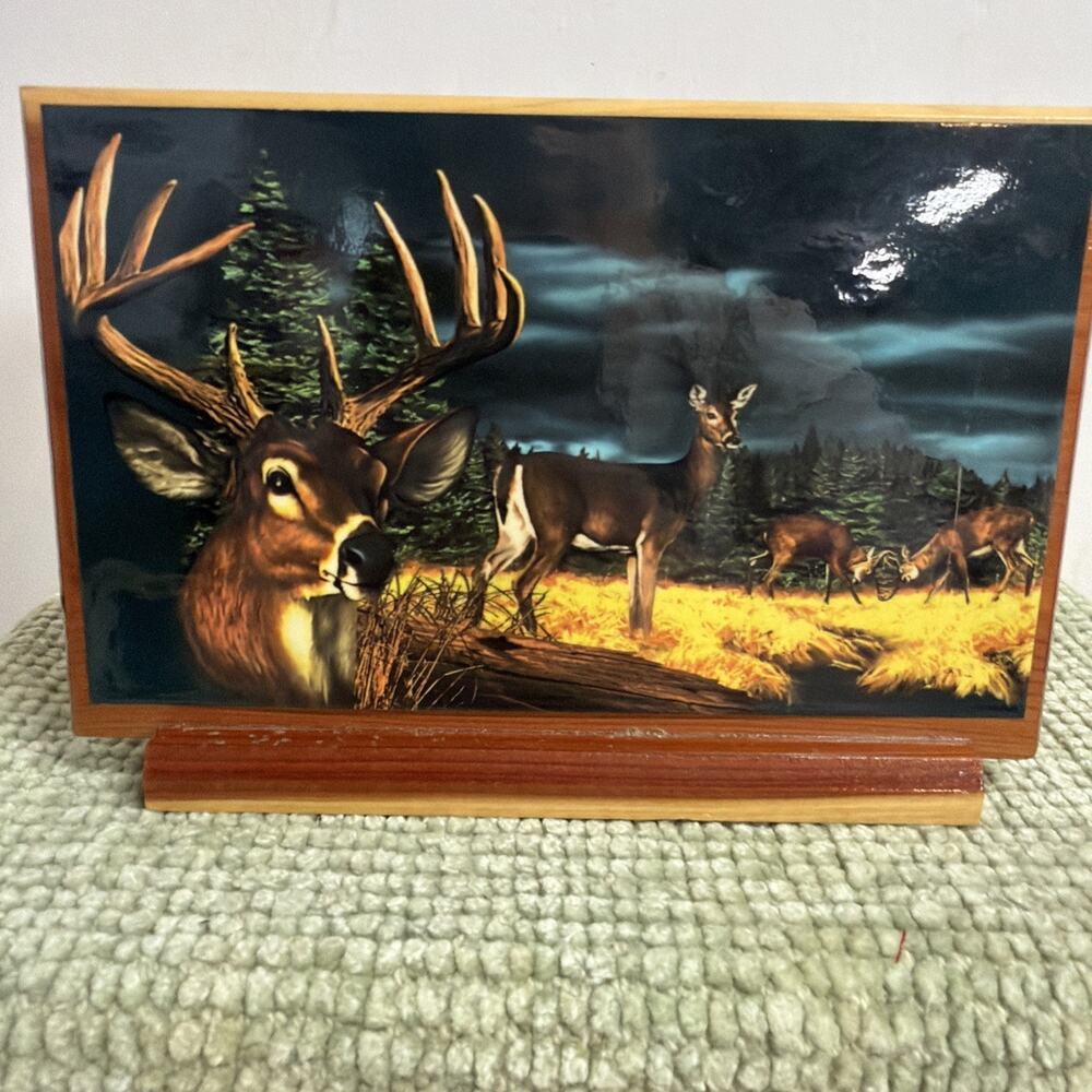 Vtg Cedar Wood Napkin /Book Holder Deer Cabin Cottage Decor Nisswa Mn Souvenir
